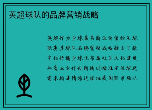 英超球队的品牌营销战略