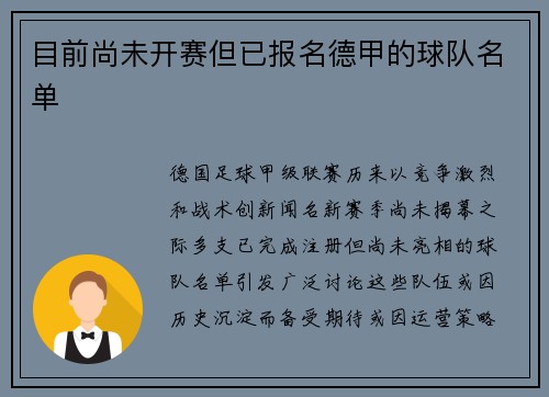 目前尚未开赛但已报名德甲的球队名单